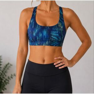 Lululemon Sports Bra Size 8 Blue Teal Abstract Racerback Yoga Athletic